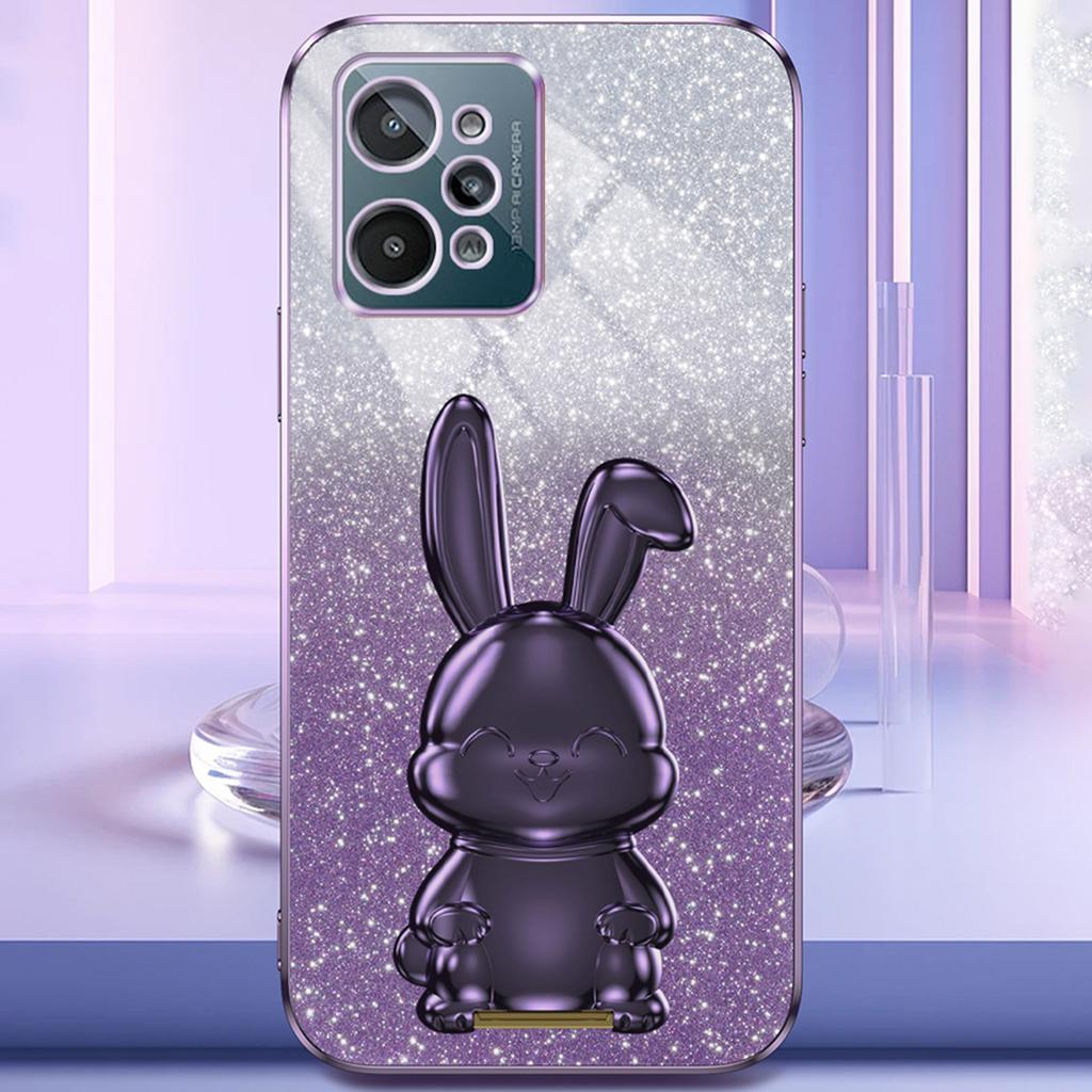 For Realme C31 Cover Glitter Powder Cartoon Rabbit Cell Phone Case with Support Kickstand