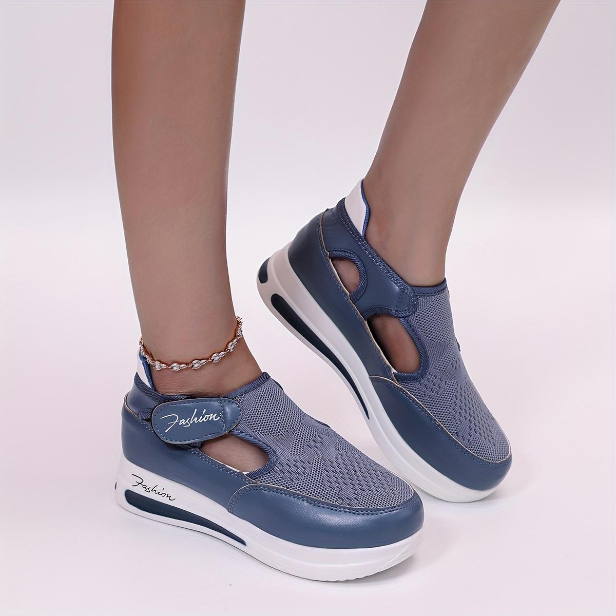 

New large-sized casual single shoes for women in spring and summer, featuring flat woven breathable Velcro casual mesh 35