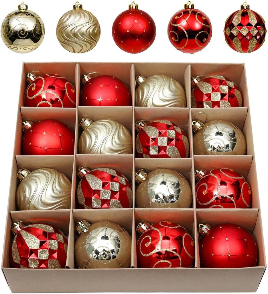 Valery Madelyn Christmas Christmas Set of Christmas Christmas Tree Christmas Gorgeous Christmas Ball Ornaments in Red and Gold Ornaments, Large,