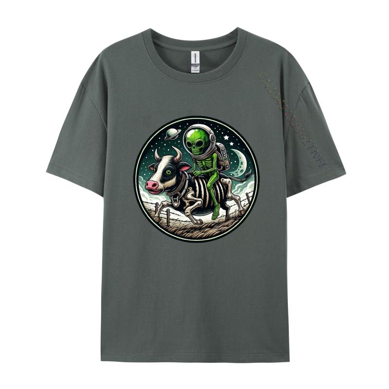 Space Alien Skeleton Riding A Zombie Cow TShirt Print Fashion Tee Shirt 3xl 100 Cotton Funny Male Tshirt