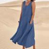 Summer European Style Sleeveless Round Neck Women Clothing Cotton Maxi Dress