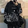 Men Autumn Hoodie Flame Print Hooded Hat Long Sleeves Soft Warm Loose Hip Hop Style Winter Hoodie for School