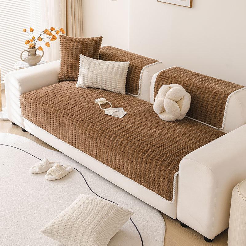 

Новая кремовая подушка для дивана с обернутыми краями однотонная нескользящая подушка для дивана зимняя теплая защита от царапин чехол для дивана 70x70cm