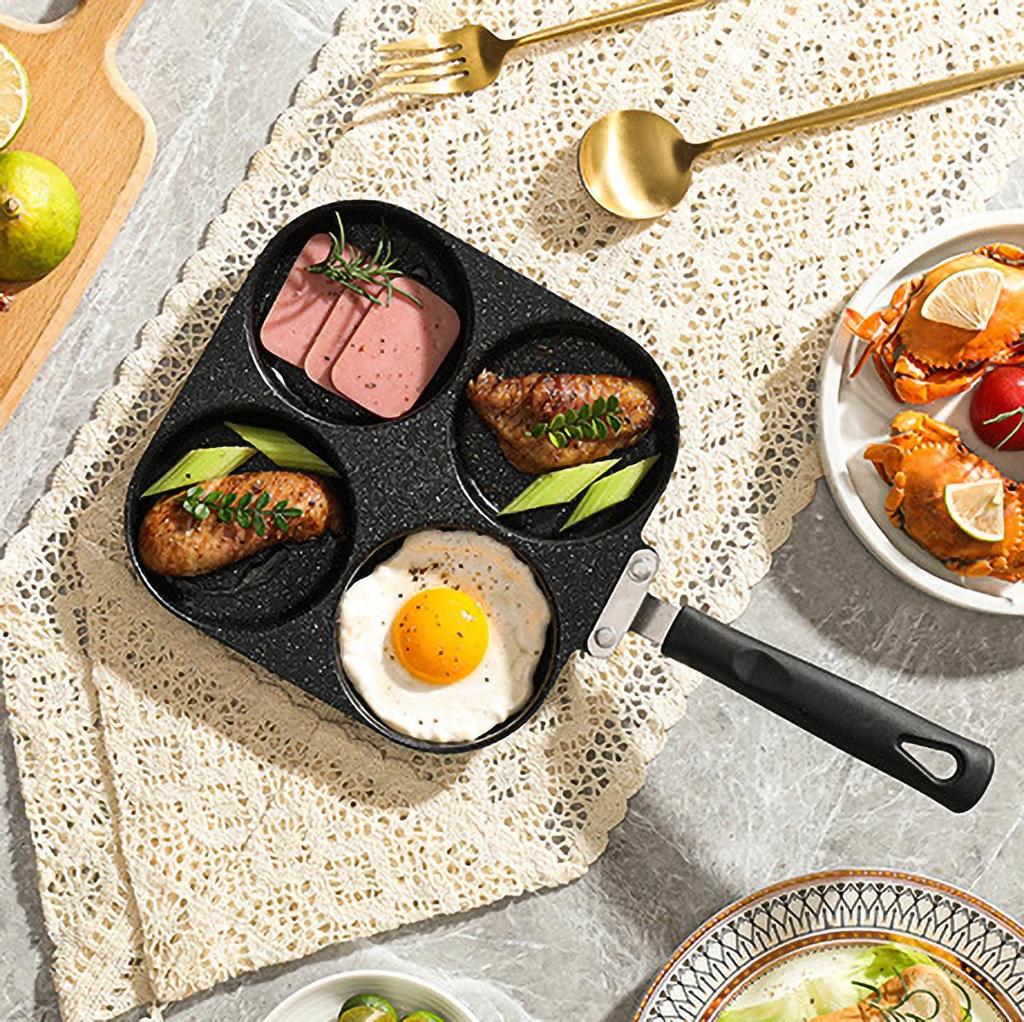 Non Stick Four Hole Frying Pan For Pancakes And Burgers, Small Square And Round Iron Frying Pans With Even Heat Distribution, Easy To Clean