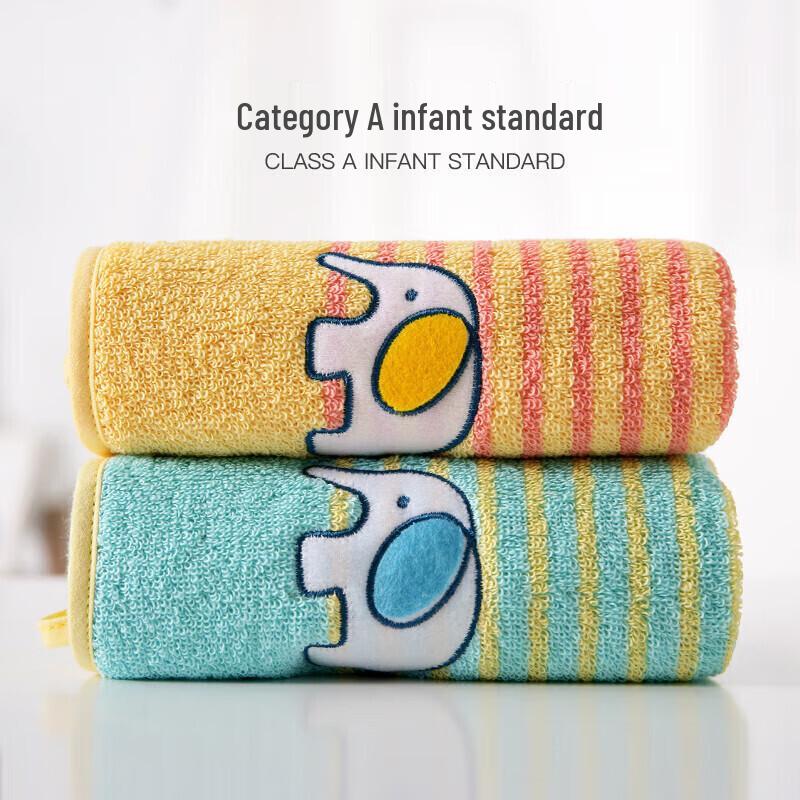 KING SHORE Kids' Pure Cotton Elephant Hand & Face Towel Set with Hanging Loop