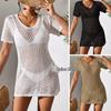 European & American Women's Sexy Hollow Short-Sleeve Bikini Cover-Up Sun Shirt