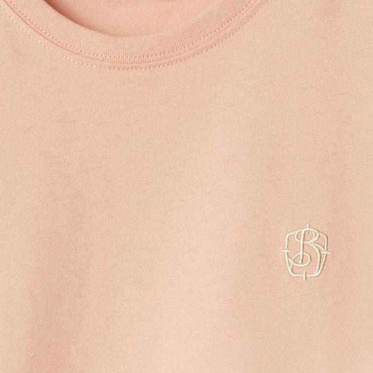 Burberry SS24 Solid Color Logo Embroidery Crew Neck Pullover Short Sleeved T Shirt Women's Pink 80979481