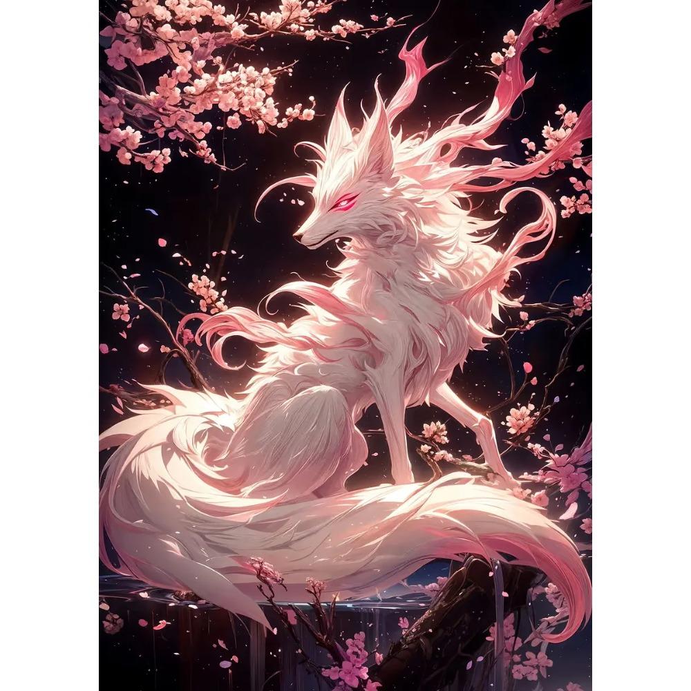 Fantasy Mystical Sakura Nine Tailed Fox Posters Japanese Cute Anime Gentle Prints Canvas Painting Wall Pictures Home Room Decor