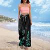 Women Summer Boho Palazzo Pants High Waist Wide Leg Printing Casual Trousers With Pockets
