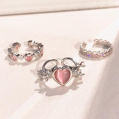 3/1pcs Fashion Love Heart Zircon Open Rings Set for Women Gothic Sweet Girls Geometric Finger Rings Y2K Party Jewelry Accessories