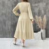 Casual V-neck Vaion Dresses Autumn New Texture Long-sleeved Splicing Waist-cinching Dress