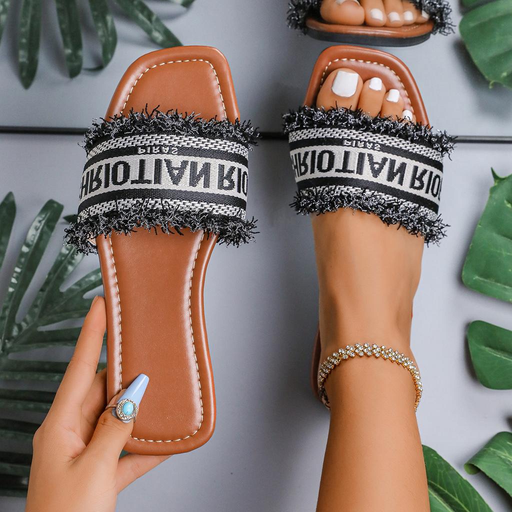 Fashionable Classic Simplicity Sandals Women New Slippers Cloth Cover Letter Outdoor Casual Flat Sandals Bottom Slides Women