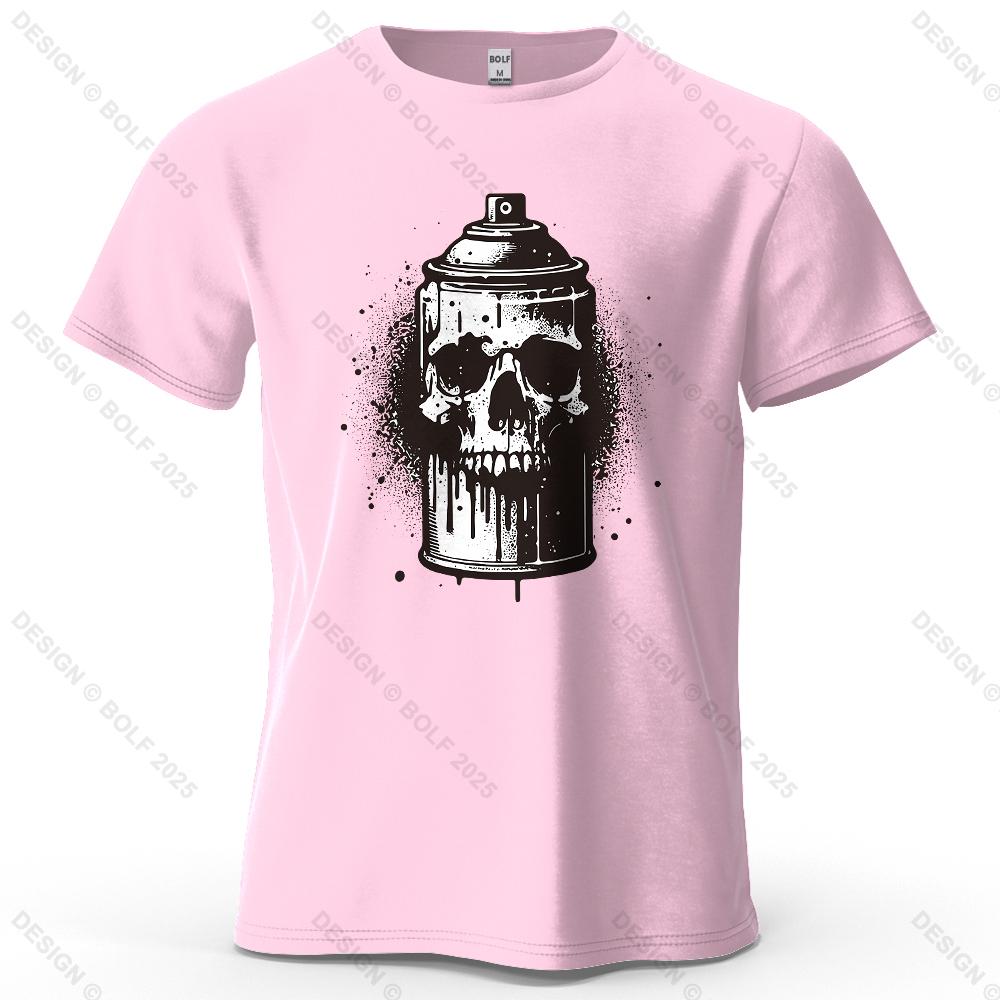 Skull Spray Can Printed Men's T-Shirt 100% Cotton Oversized Dark Graphic Tees for Women Tops Tees Casual Streetwear