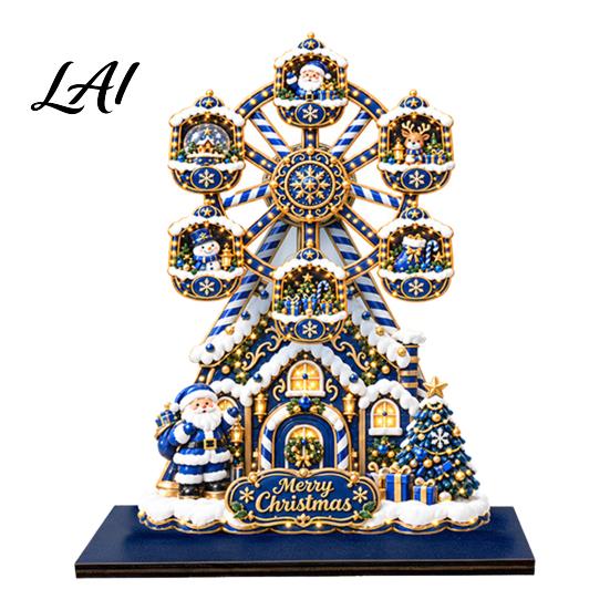 Holiday Home Wheel Desktop Christmas Ferris Interior Accents Ornament, 2D Wooden Gingerbread House Decorative