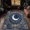 Crescent Moon Celestial Night Sky Rug Mystical Art Carpet Elegant Blue Living Room Decor Non-Slip Washable Floor Mat
