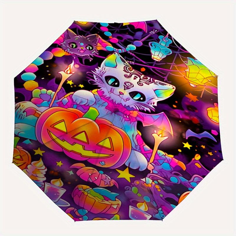 1pc Halloween Themed Cats Cartoon Umbrella, Portable 3-Fold Compact Umbrella, Suitable for Camping, Hiking and Travel, Ideal Easter Birthday Gift