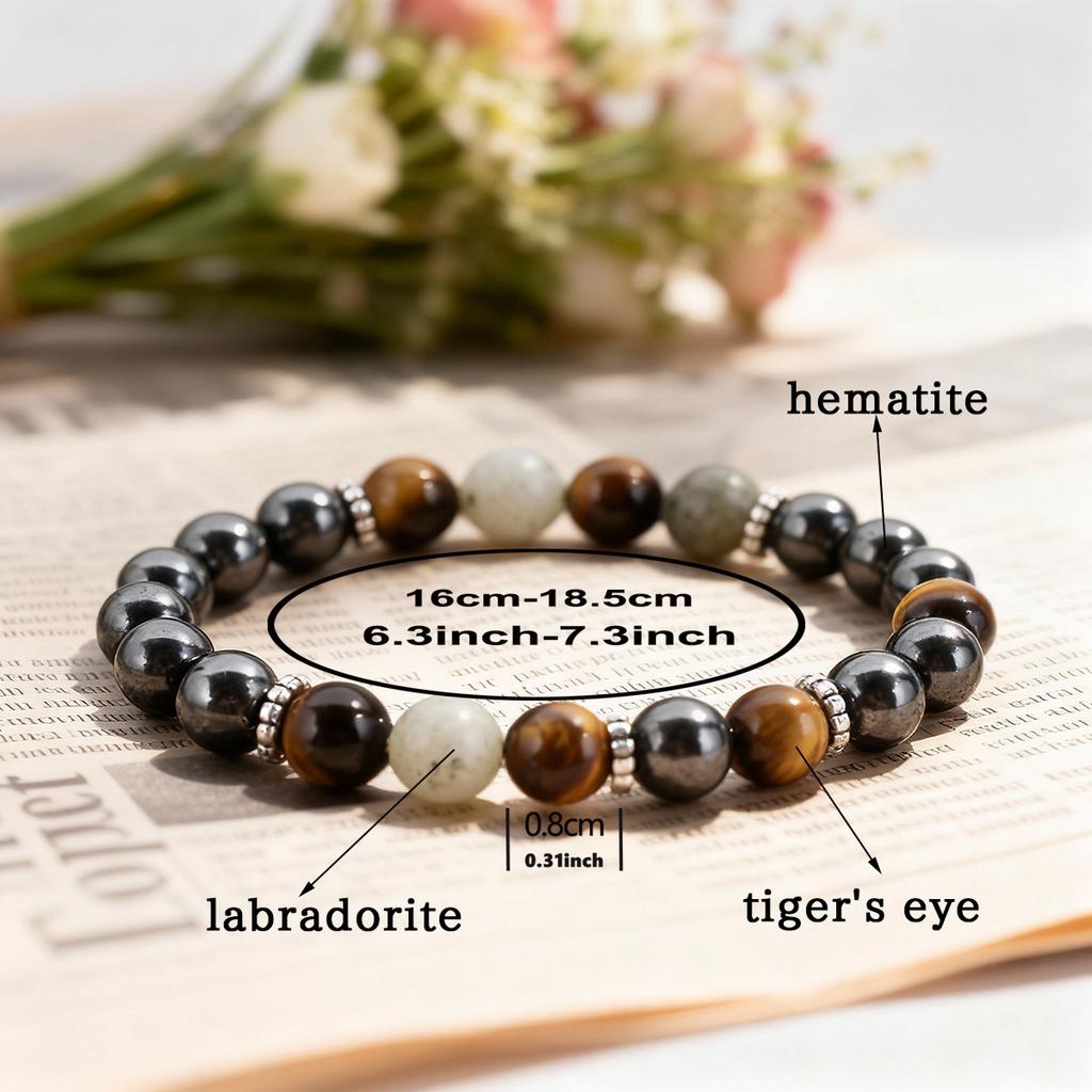 Black Hematite Tiger Eye Gray Stone Beaded Bracelet Minimalist Fashion Jewelry for Men Women Daily Wear Gift