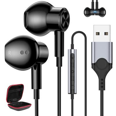 MACLE USB Wired Earphones with Mic for Magnetic Call HIFI Sound Volume USB Compatible with Surface and Includes Storage Black PC/Computer, Design,