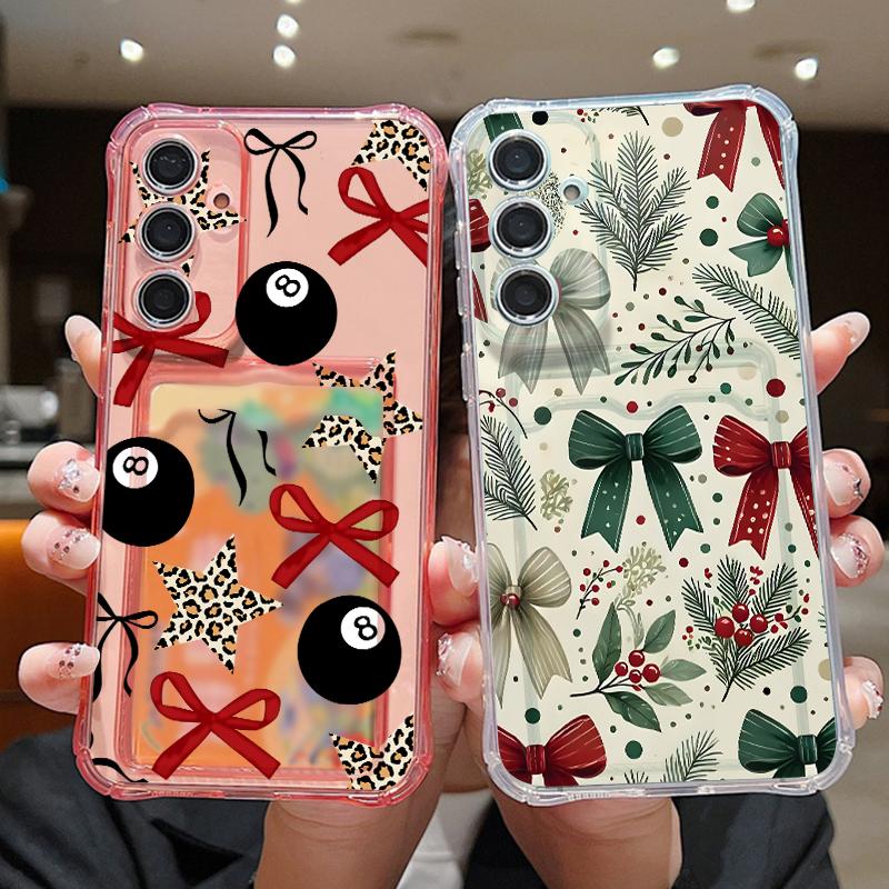 Bow Pattern Phone Case For Samsung Galaxy S26 S24 S23 Ultra S22 Plus S25 Edge S25 FE Shockproof Clear Card Bag Wallet Soft Cover