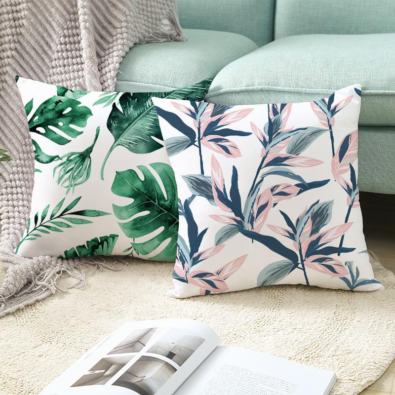 Summer Tropical Plants Cushion Cover Green Leaves Printing Decorative Pillowcase Polyester Tropical Plants Throw Pillow Case