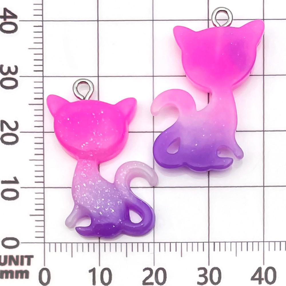 10-Color Gradient Glitter Cartoon Animal Kitten Charms for DIY Handmade Jewelry
