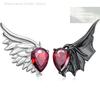 Gothic Punk Red Zircon Wing Earrings for Women Feather Angel Devil Ear Studs Unique Graduation Nightclub Look