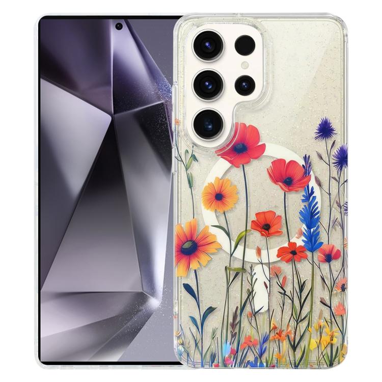 Blue Light Jungle Series Magnetic TPU Phone Case For Samsung Galaxy S24+ 5G, Raised Lens Screen Wireless Charging Protective Cover