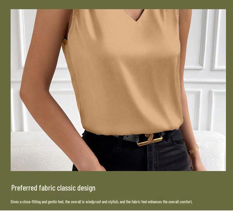 Versatile Faux Silk High-Elastic Solid Color Women's Tank Top