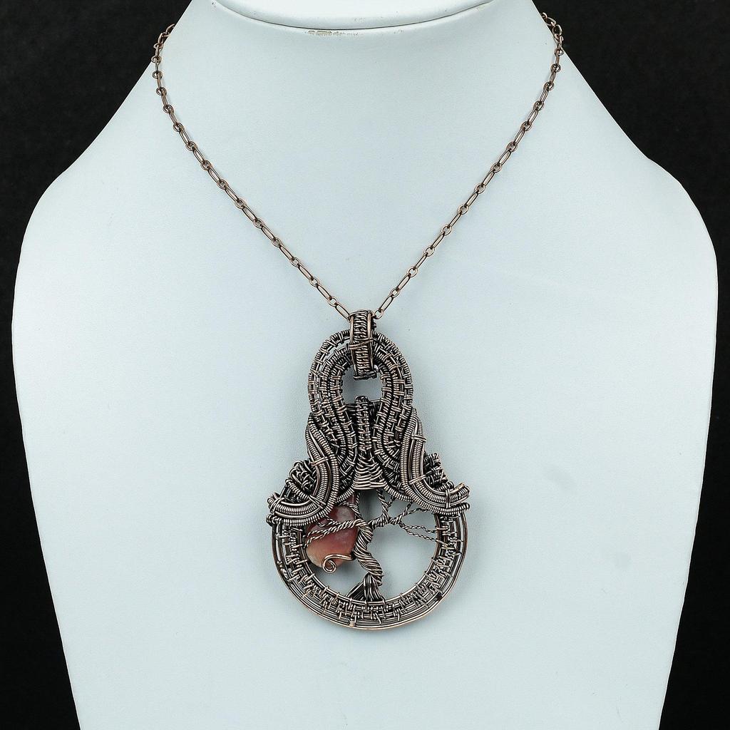 Tree Of Life Rhodochrosite Pendant Copper Wire Wrapped Pendant Rhodochrosite Jewelry Gemstone Pendant Handmade Copper Jewelry Gift For Him