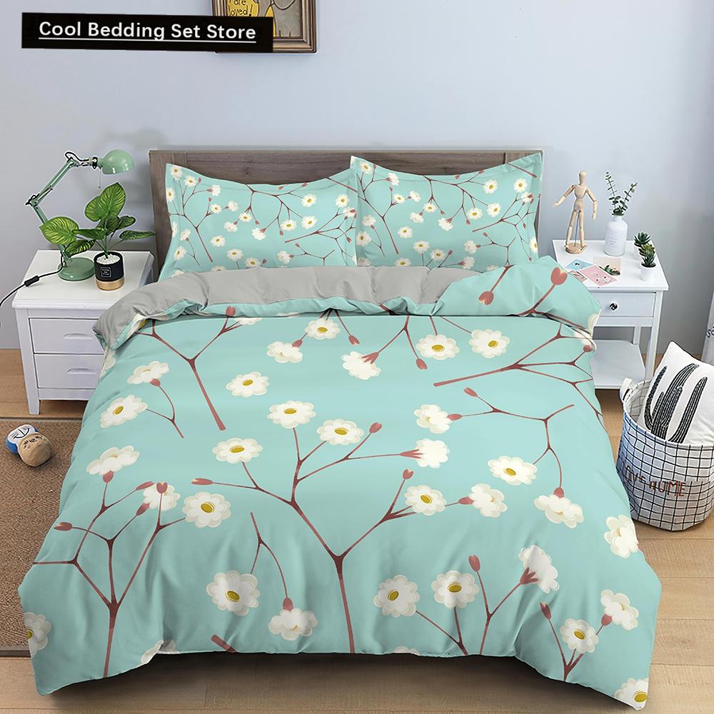 Comforter Tropical Leaves Butterfly Printed Bedding Sets With Pillow Case Luxury Polyester Queen/King Size Gift Blue