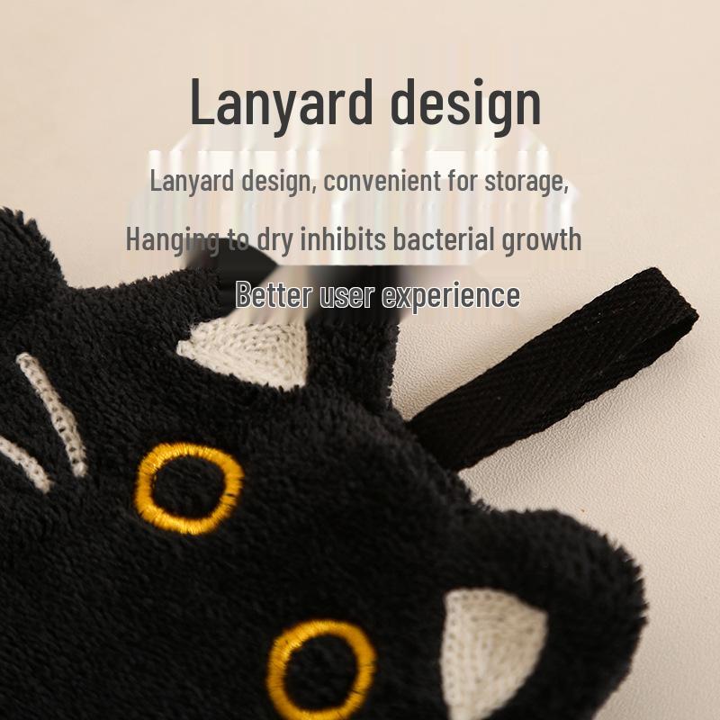Black Cat Hanging Hand Towel - Absorbent, Non-Shedding Kitchen Cloth & Kids Handkerchief with Heat Insulation.