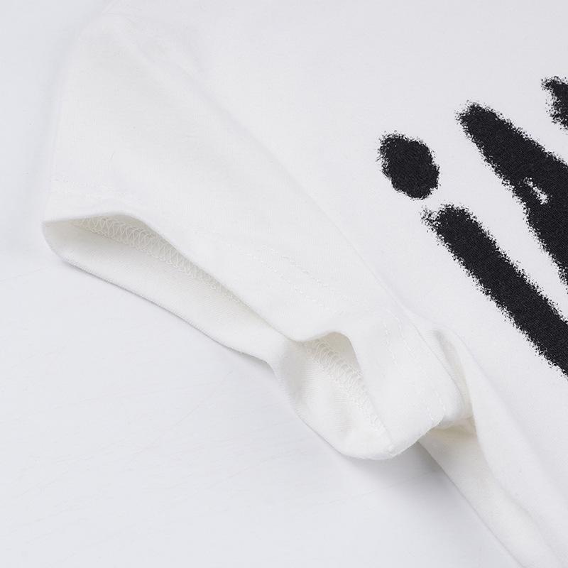 WTEMPO Brand Fashion English Letter Printing Slim Short Sleeve Top Women's Black and White Contrast Color Exposed Umbilical Super Short T-shirt