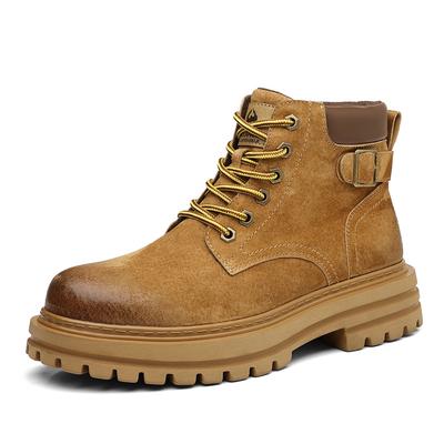Autumn Winter Buckle Designer Platform Boots for Men New Fashion Casual Work Shoes Male Solid Color Yellow Leather Boots Man