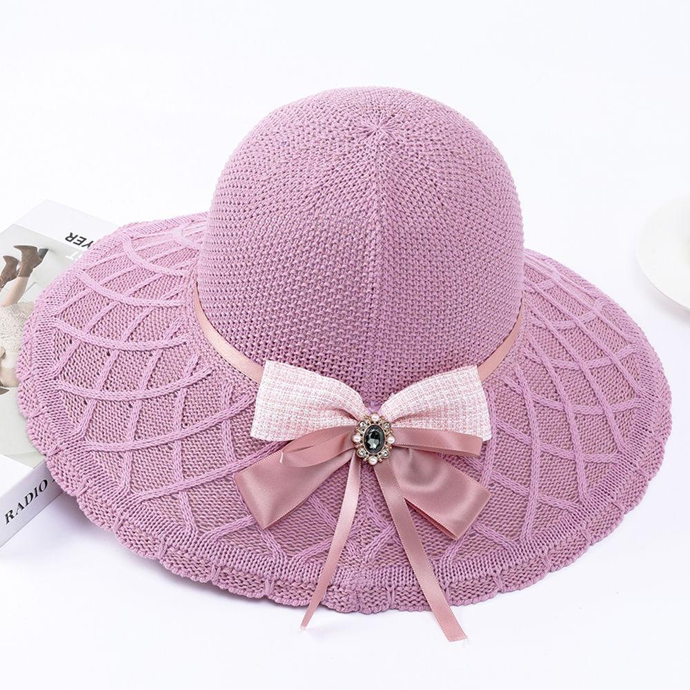 Ladies' Foldable Bow Basin Hat Summer Sun Hat Sunscreen UV Outdoor Sunscreen Cool Hat