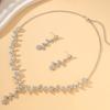 Popular Leaf and Flower Rhinestone Two-Piece Set Elegant dress paired with diamond-studded necklace and earrings for women