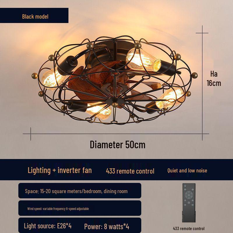 

Ultra-Quiet Black Retro Ceiling Fan with Light for Bedroom, Dining, and Living Room 220V