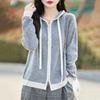 Women's 100% Pure Wool Hooded Cardigan with Zipper – Color Block Knitwear, Loose Fit.