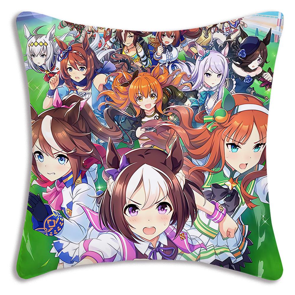 Anime Uma M-Musume Pretty Derby Pillow Covers Cartoon Sofa Decorative Home Double-sided Printing Short Plush Cute Cushion Cover