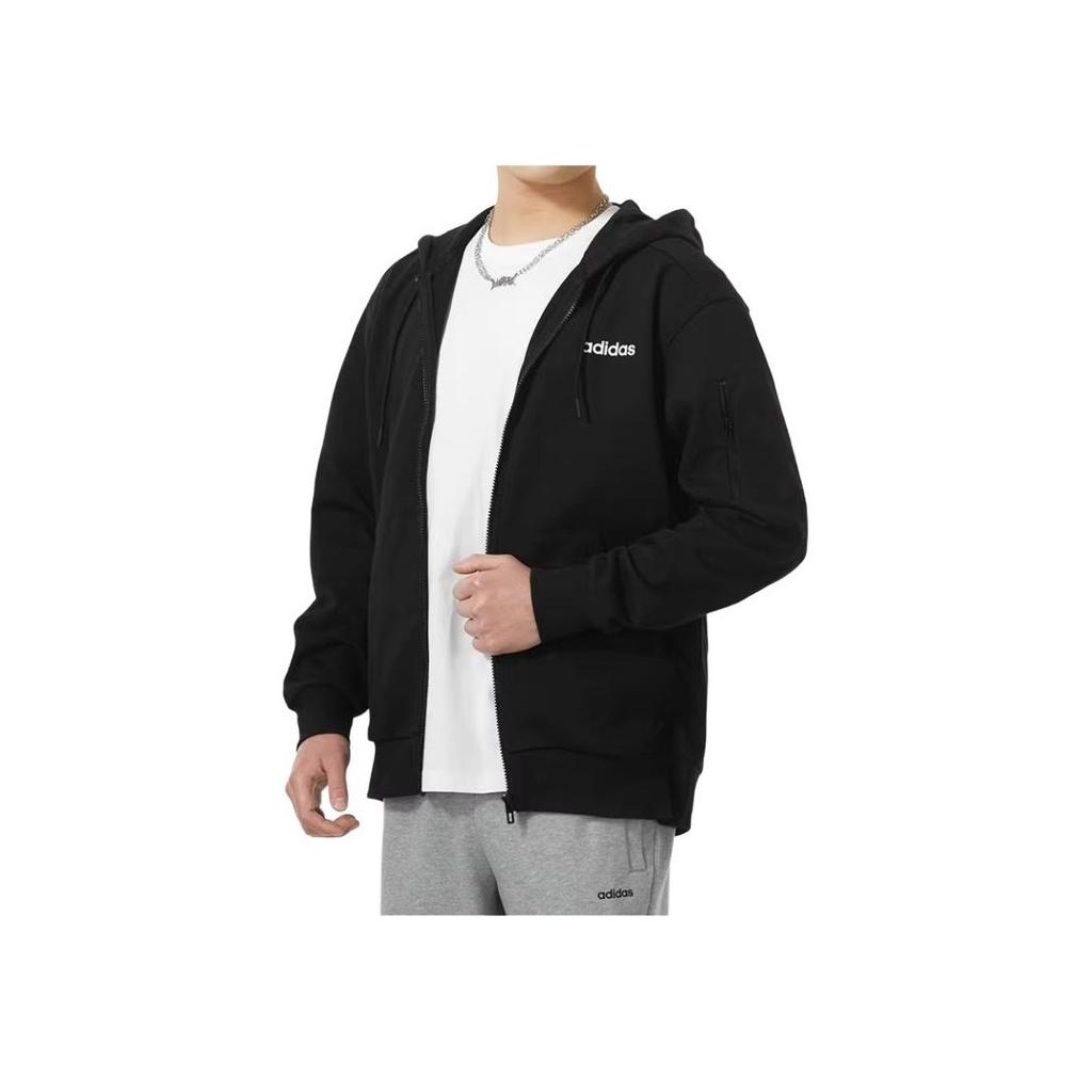 Adidas Mikina s kapucí na zip s dlouhým rukávem a potiskem písmen pro muže, černá JF3324