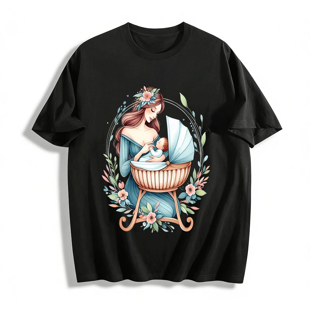

Mom And Baby Floral Print Cozy Off Shoulder Top Pure cotton T-shirt 6XL