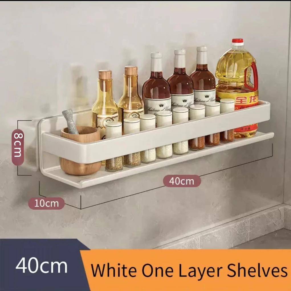 Wall-mounted Aluminum Storage Rack for Kitchen, Makeup Organizer, Bathroom Shelf, Shampoo Shelves, Removable, White