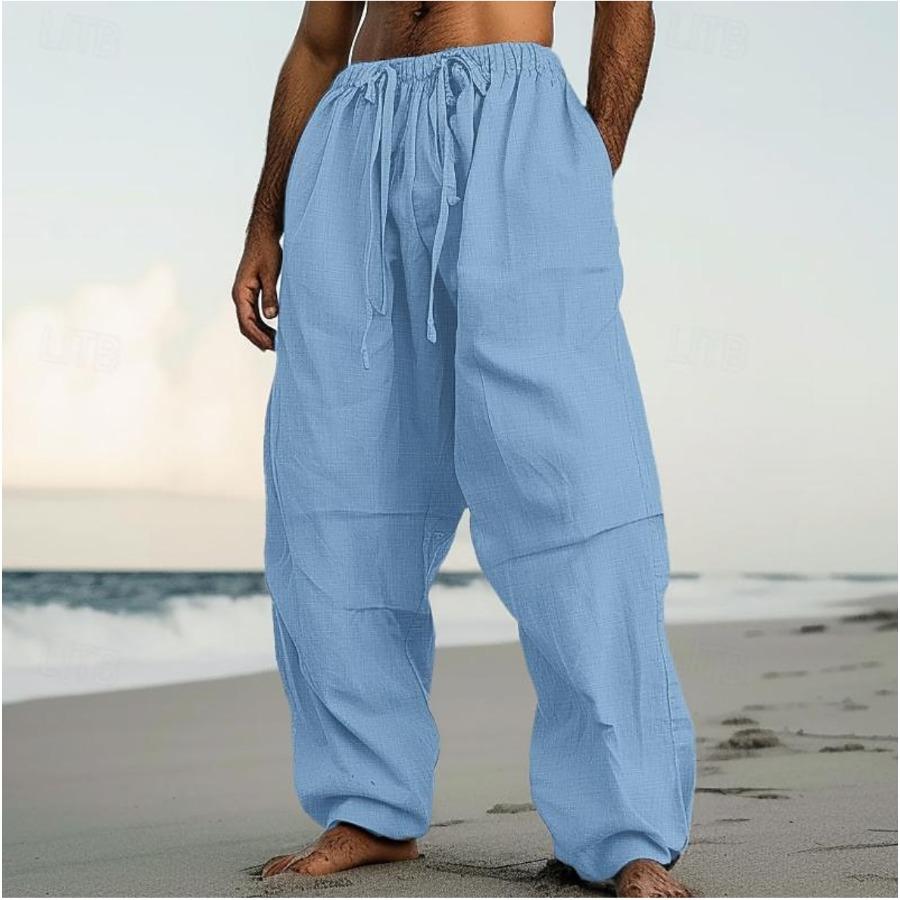 

Чоловічі вільні брюки Пляжні трендові повсякденні штани Чоловічі прямі одноколірні зручні повсякденні штани L світло-синій колір