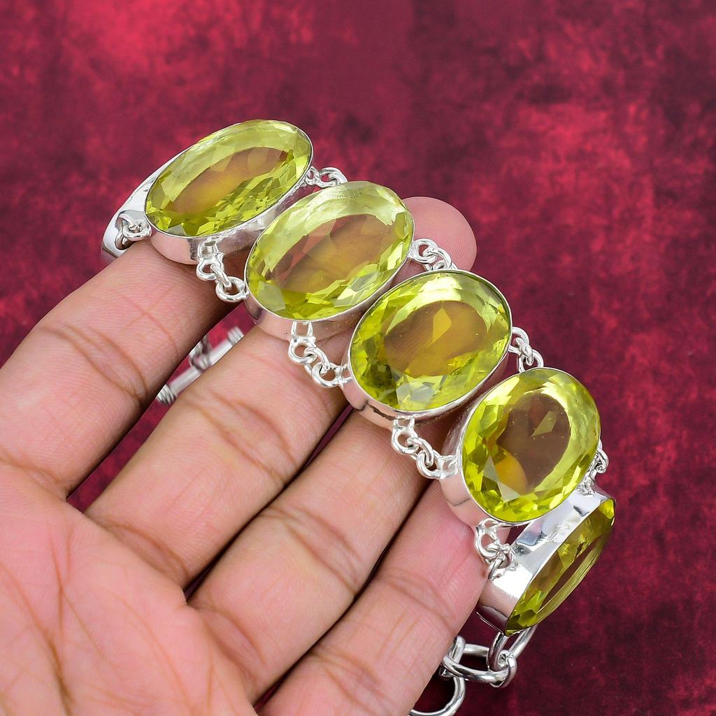 Lemon Topaz Designer Bracelet, 925 Solid Sterling Silver Bracelet, Adjustable Chain Handmade Bracelet, For Memorial Day