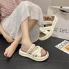 French beauty with skirt low heel cool slippers women's summer wear 2025 new thick-soled seaside Roman sandals