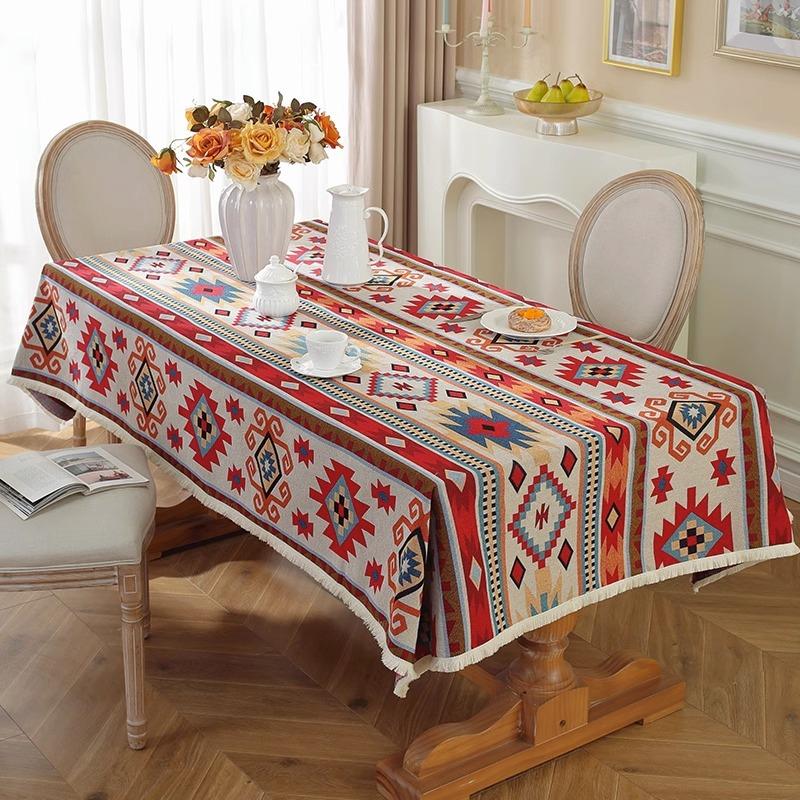 Bohemian Geometric Pattern Tablecloth Cotton Linen Rectangular Dining Table Cover Tea Table Runner