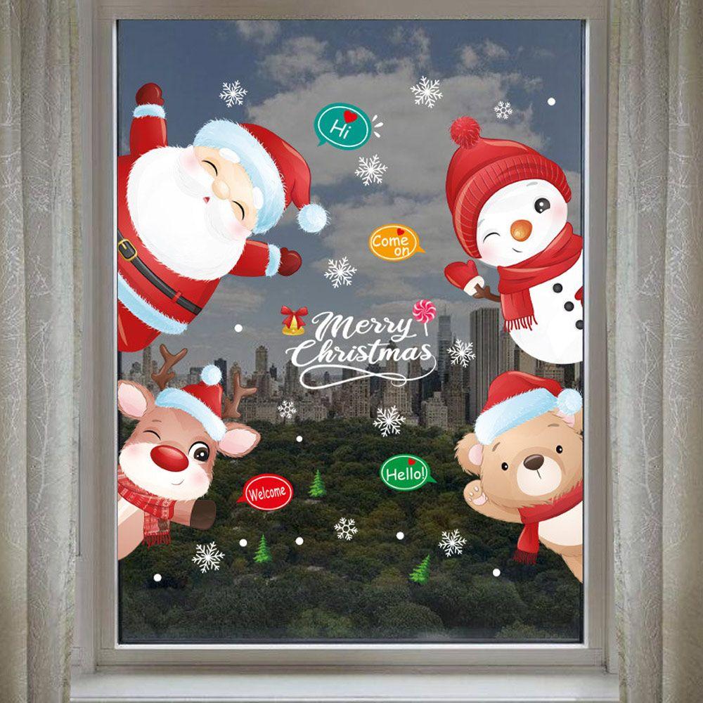 Santa Claus XMAS Tree Wall Decals Merry Christmas Glass Static Stickers Christmas Window Sticker