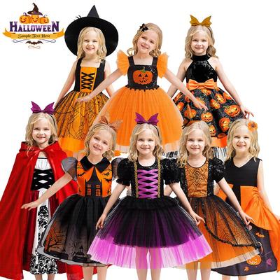 Halloween Cosplay Girls' Printed One-Piece Dress - Children's Holiday Party Evening Dress