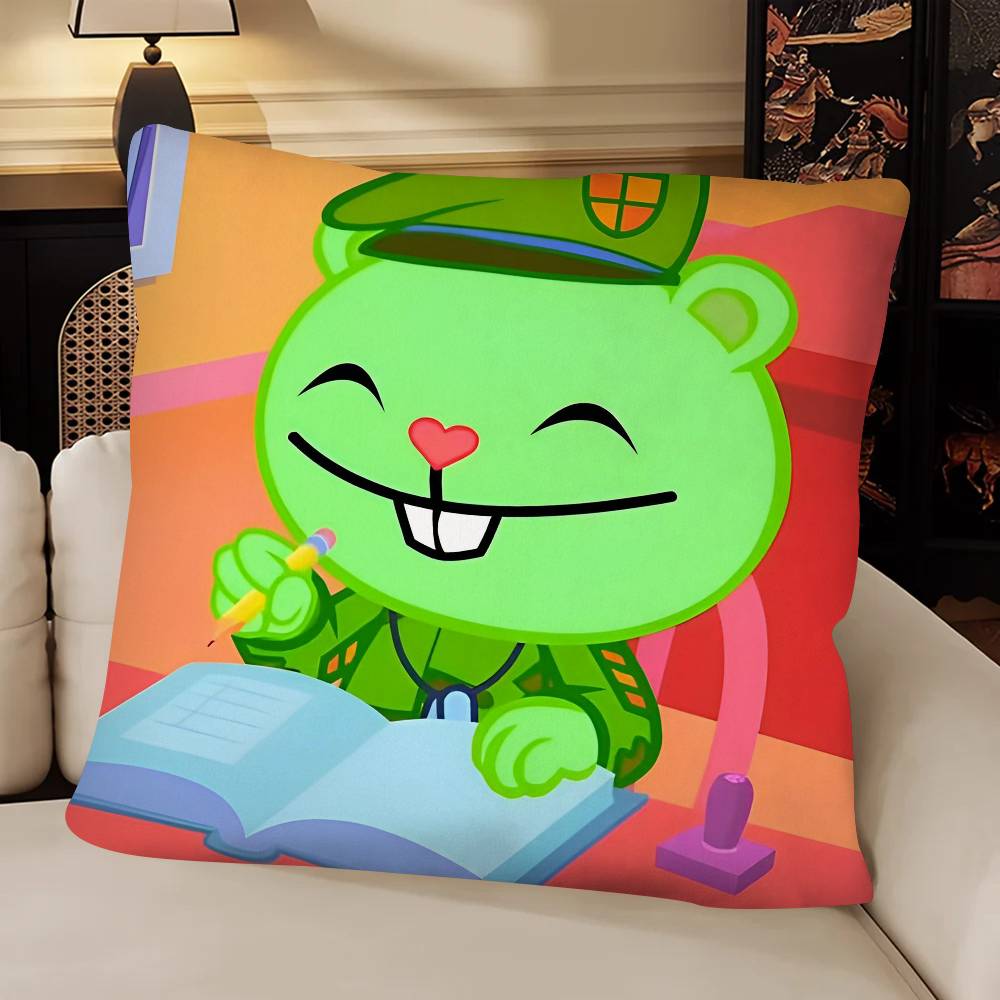 Cartoon HHappy Tree FFriends Pillow Case Fashion Square Pillowcase Bedroom Sofa Room Ins Decoration Leisure
