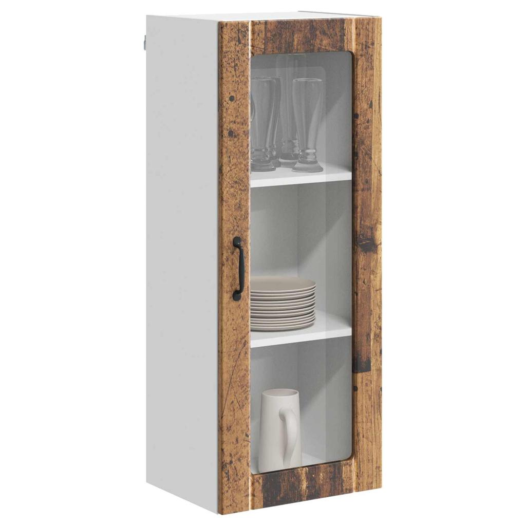 Wall Mounted Glass Cabinet LUCCA Vintage Wood Look 40 x 31 x 100 cm Engineered Wood