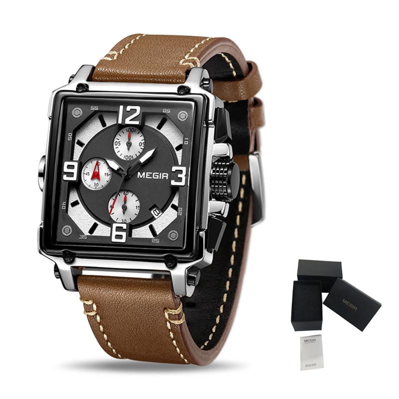 MEGIR Men Watch Luxury Brand Chronograph Quartz Watches Leather Strap Sport Military Wristwatch Clock Relogio Masculino 2061